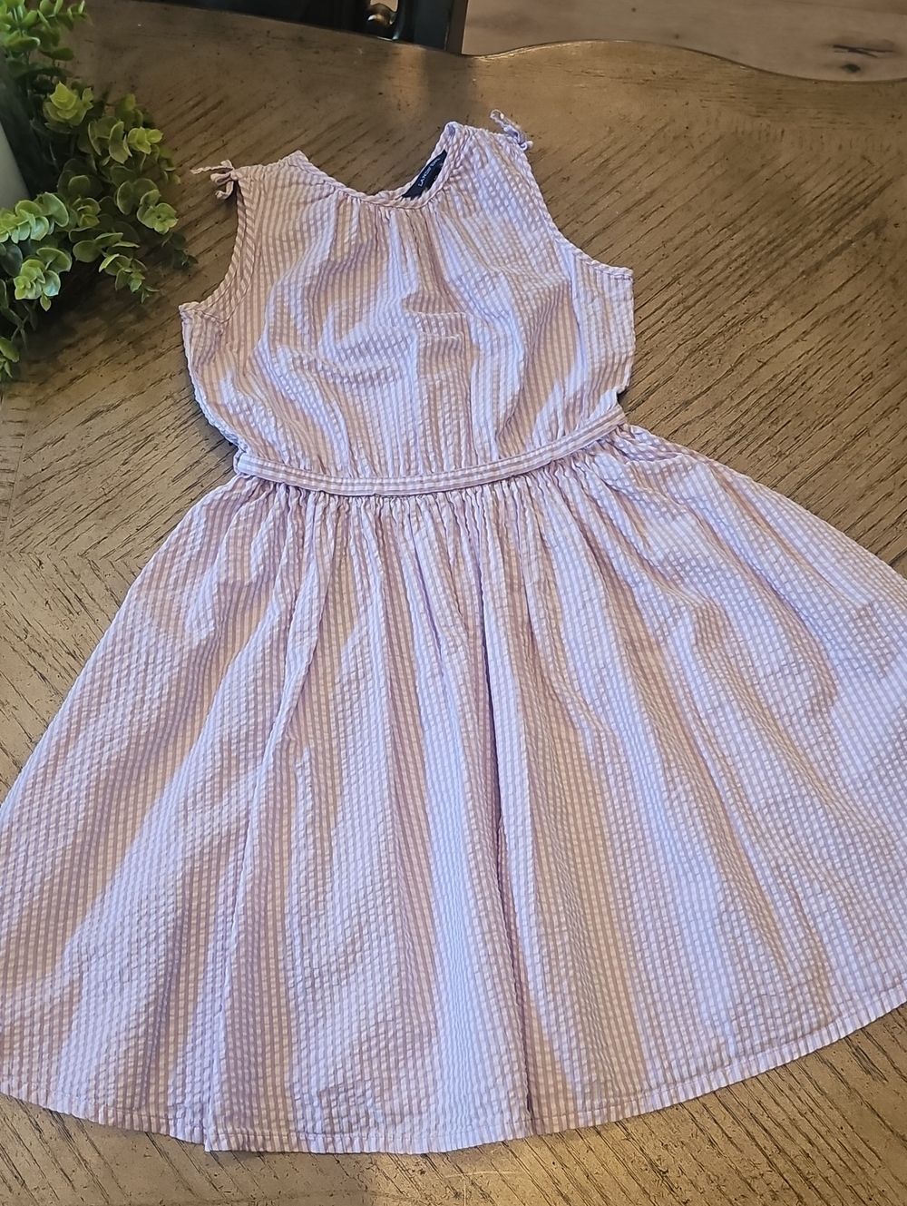Lands' End Lavender and White Striped Sleeveless Dress Size 10